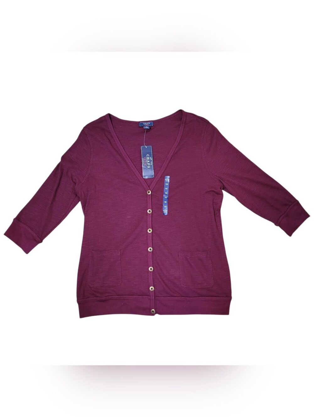 NWT Chaps Denim Fushia 100% Cotton 3/4 Sleeve Light Cardigan Plus Size 1x